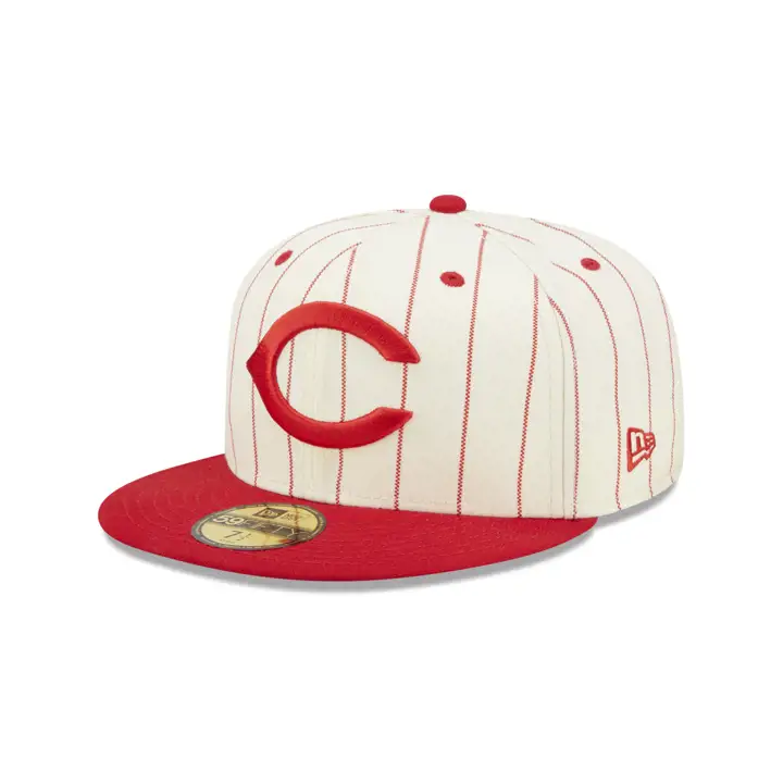 REDS MLB ÉCRU/RAYURES FINES ÉCUSSON 59FIFTY GRAND ROUGE 1975 S