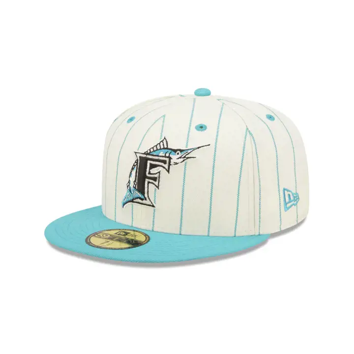 FL MARLINS MLB OFF WHITE/RAYURE FINE ÉCUSSON 59FIFTY 10ÈME ANNIVERSAIRE