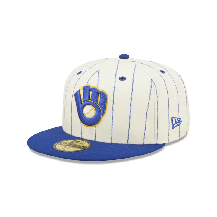 Casquette 59FIFTY MLB MILWAUKEE BREWERS PATCH RAYURES FINES BLANC CASSÉ/TC WS 1982