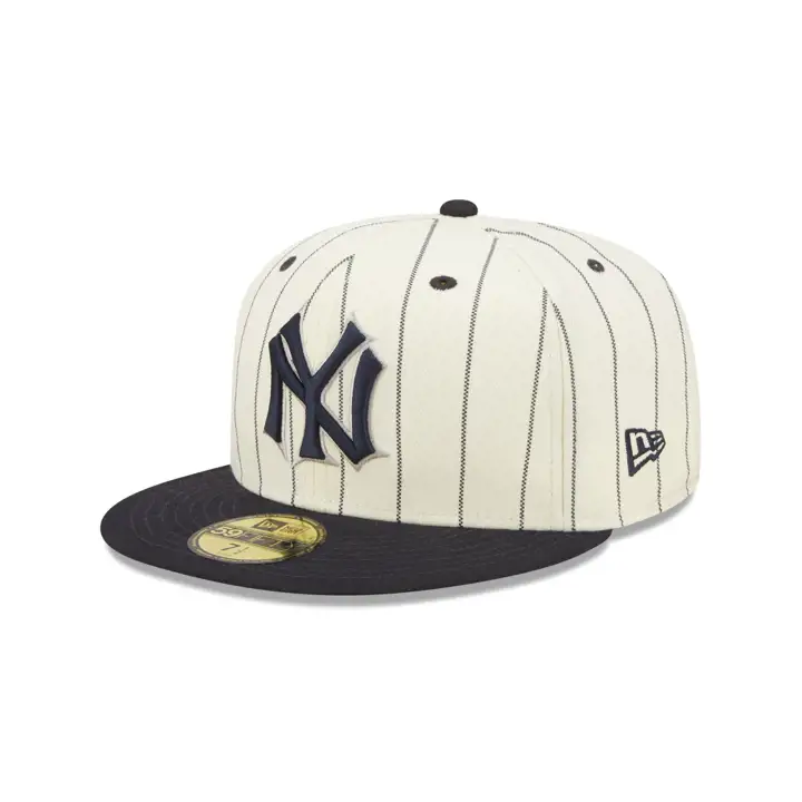 CASQUETTE 59FIFTY AJUSTÉE YANKEES MLB OFF WHITE/TC À RAYURES AVEC ÉCUSSON 50ÈME ANNIVERSAIRE