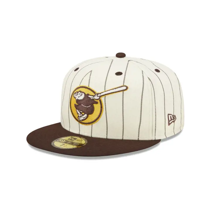 CASQUETTE 59FIFTY À RAYURES VERTICALES DE COULEUR BLANC CASSÉ/TC, MODÈLE SAN DIEGO PADRES DE LA MLB