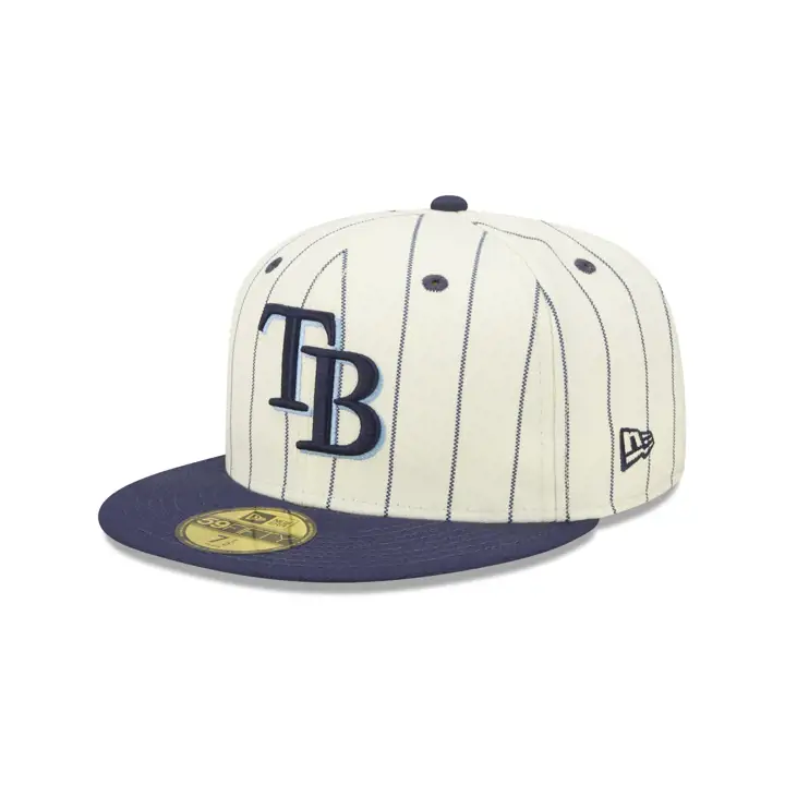 RAYS MLB CASQUETTE 59FIFTY RAYURES BLANCHES/TC ÉCUSSON 20ÈME ANN. ARGENT/