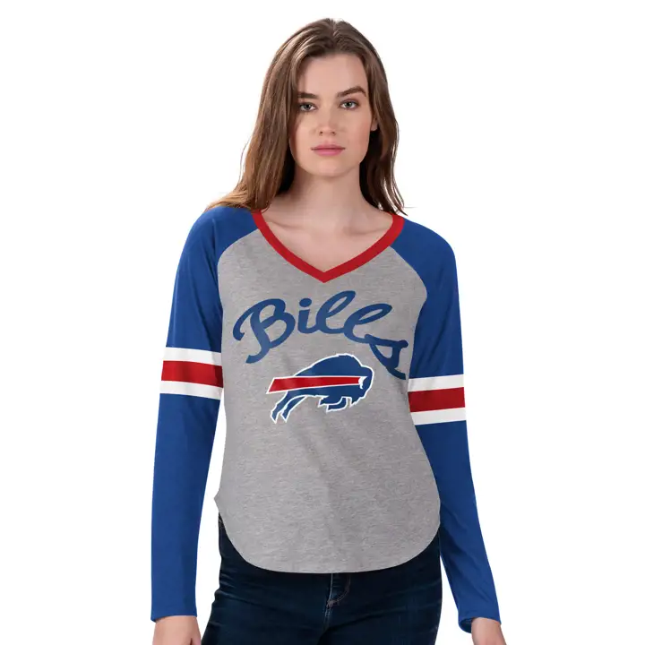 T-shirt à manches longues Buffalo Bills NFL pour femme, modèle Asterisk 21, bleu