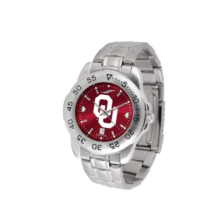 Montre sport Oklahoma Sooners en acier argent/rouge