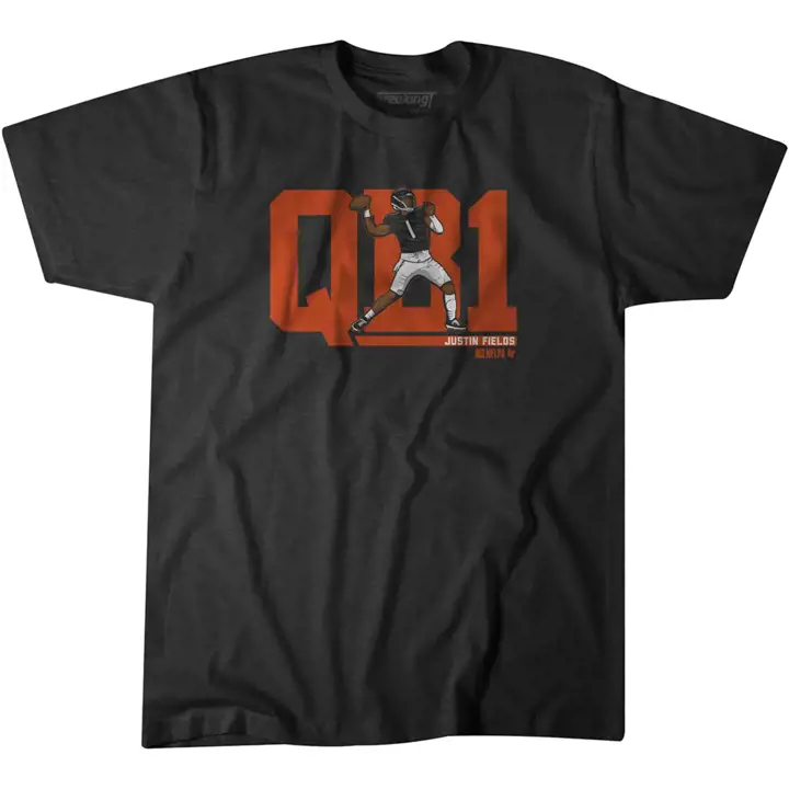 T-shirt QB1 BreakingT NFL des Chicago Bears 21 Fields bleu marine