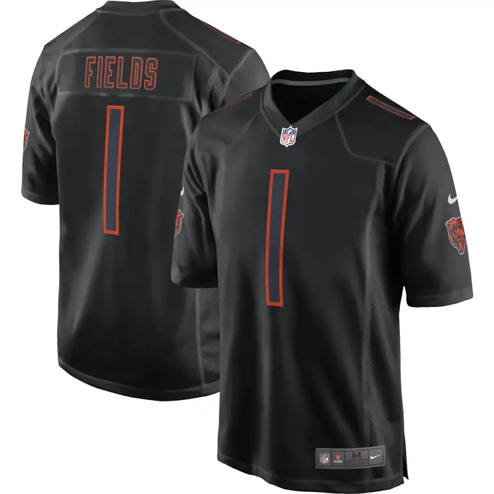 Maillot de football américain NFL Chicago Bears Eclipse 21 Justin Fields Noir