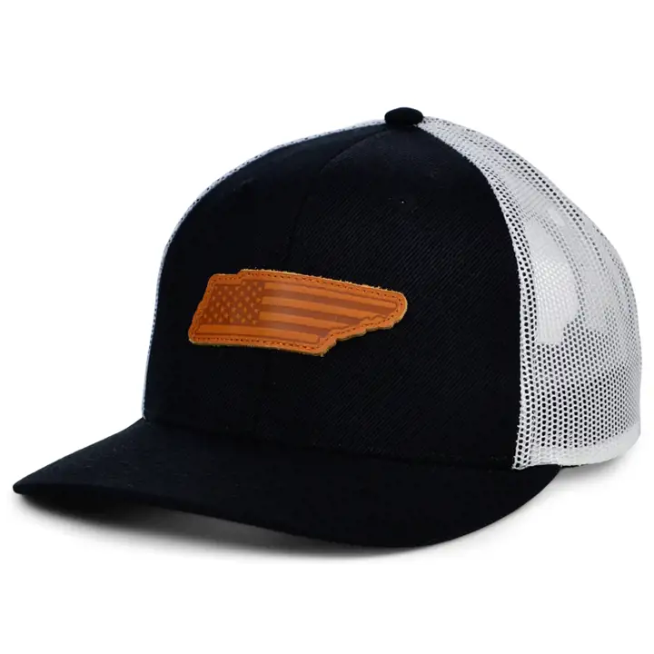 TENNESSEE BW Cuir USA Écusson Casquette de Routier Noir/Blanc/Marron