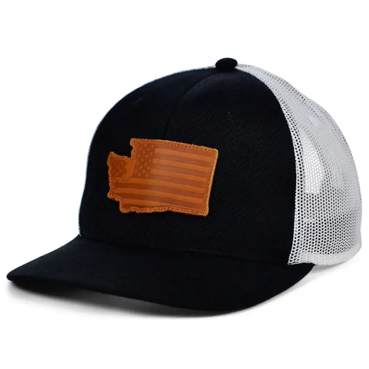 WASHINGTON BW Cuir USA Écusson Trucker Noir/Blanc/Marron