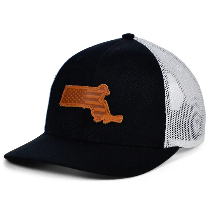 MASSACHUSETTS BW Leather USA Patch Trucker NOIR/BLANC/MARRON