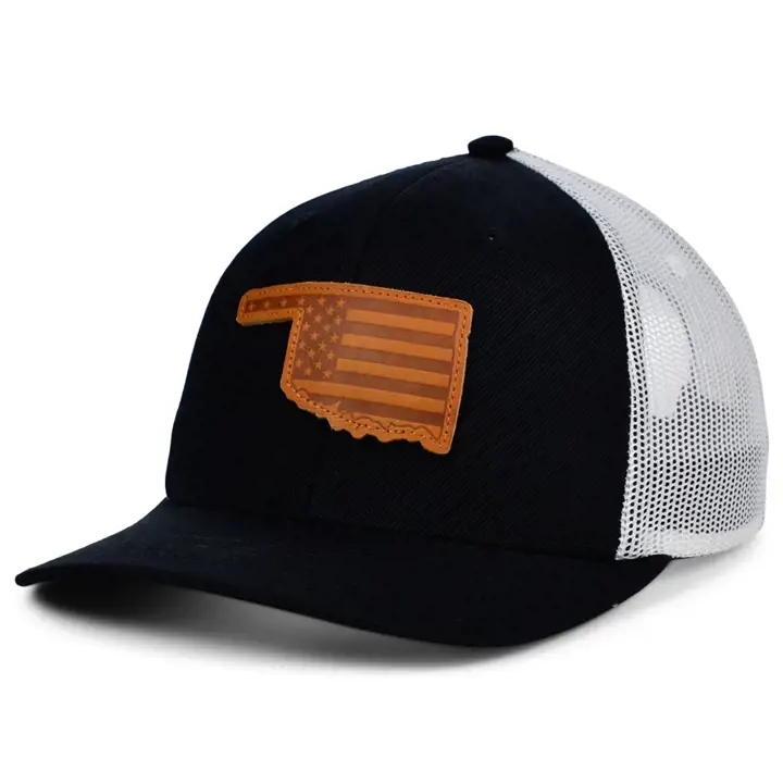 OKLAHOMA BW Leather USA Patch Trucker NOIR/BLANC/MARRON