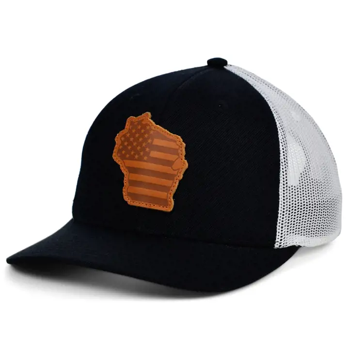 WISCONSIN BW Cuir USA Écusson Trucker N/B/MAR