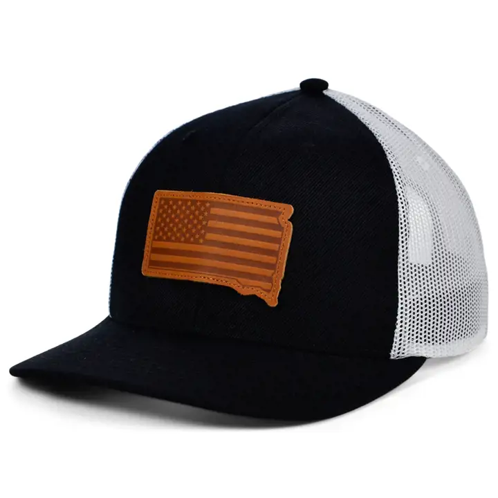 SOUTH DAKOTA BW Cuir USA Écusson Casquette Trucker NOIR/BLANC/MARRON
