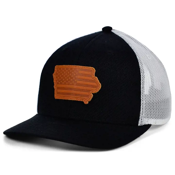 IOWA BW Cuir USA Écusson Casquette Trucker NOI/BLC/MAR