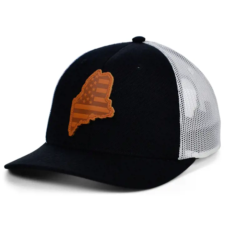 MAINE BW Cuir USA Écusson Casquette de camionneur NOIR/BLANC/MARRON