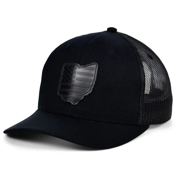 Casquette de routier OHIO en cuir noir avec patch USA, noir/noir/noir