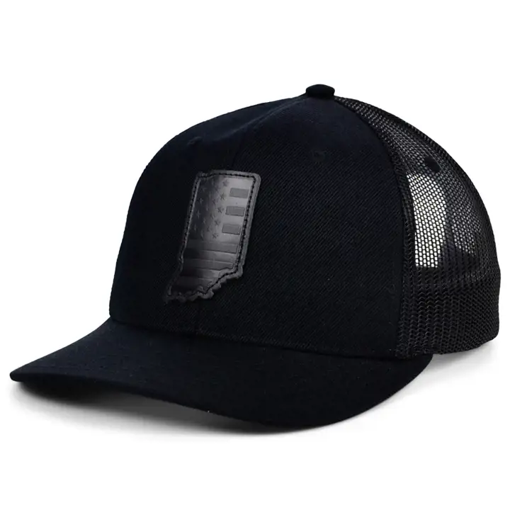 Casquette trucker INDIANA en cuir noir avec écusson USA BLK/BLK/BLK
