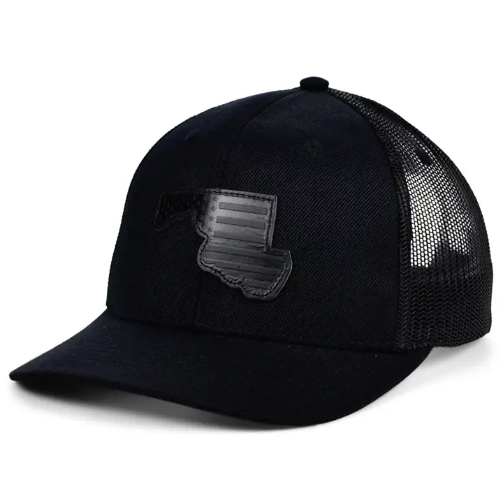 MARYLAND Casquette Trucker en Cuir Noire USA Patch Noir/Noir/Noir
