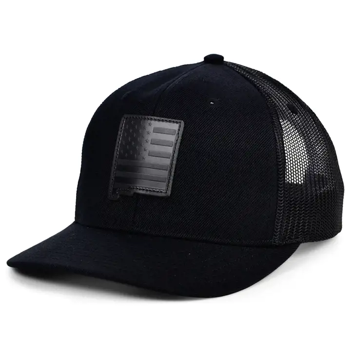 NEW MEXICO Casquette de camionneur en cuir Blackout USA Écusson NOIR/NOIR/NOIR