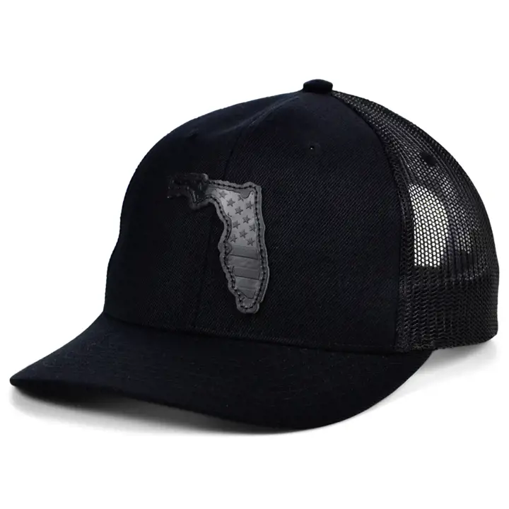 Casquette de camionneur en cuir BLACKOUT FLORIDA USA (noir/noir/noir)