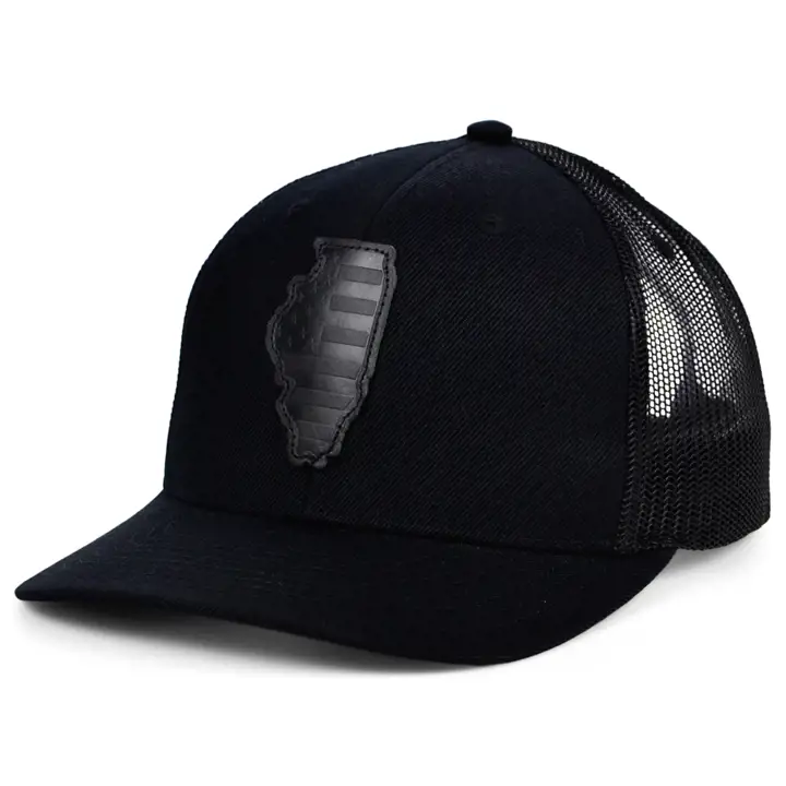 ILLINOIS Casquette de routier en cuir noir USA Patch NOIR/NOIR/NOIR