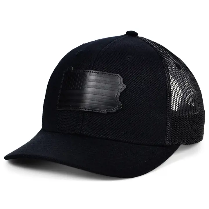 PENNSYLVANIA Casquette de camionneur en cuir noir, écusson USA Noir/Noir/Noir