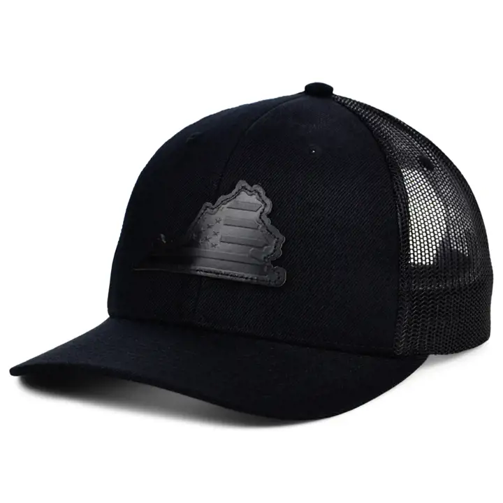 VIRGINIA Casquette trucker en cuir noir USA Patch BLK/BLK/BLK
