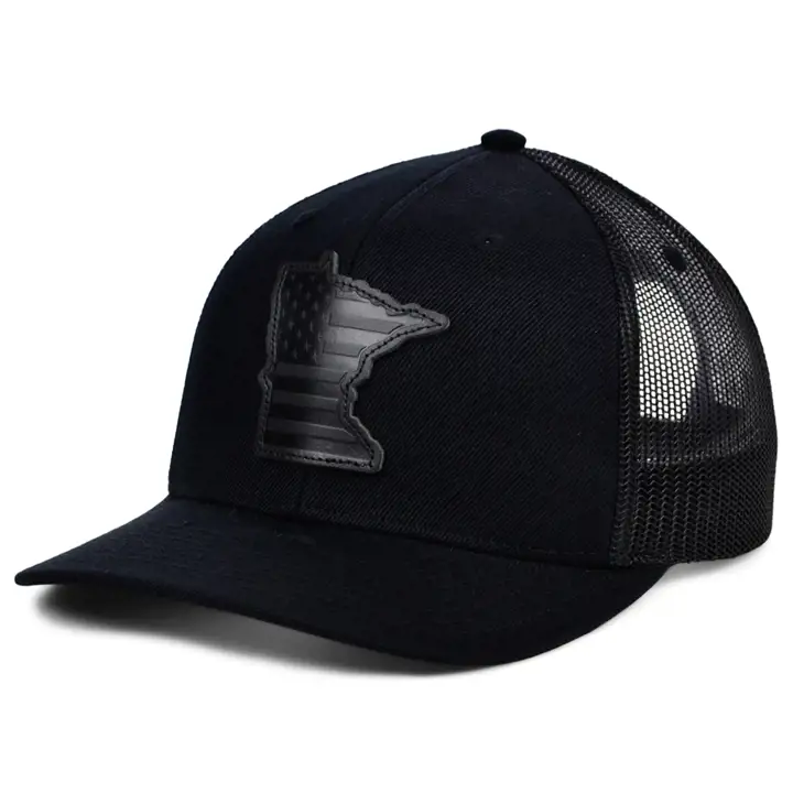 MINNESOTA Blackout Cuir Écusson USA Casquette Trucker NOI/NOI/NOI