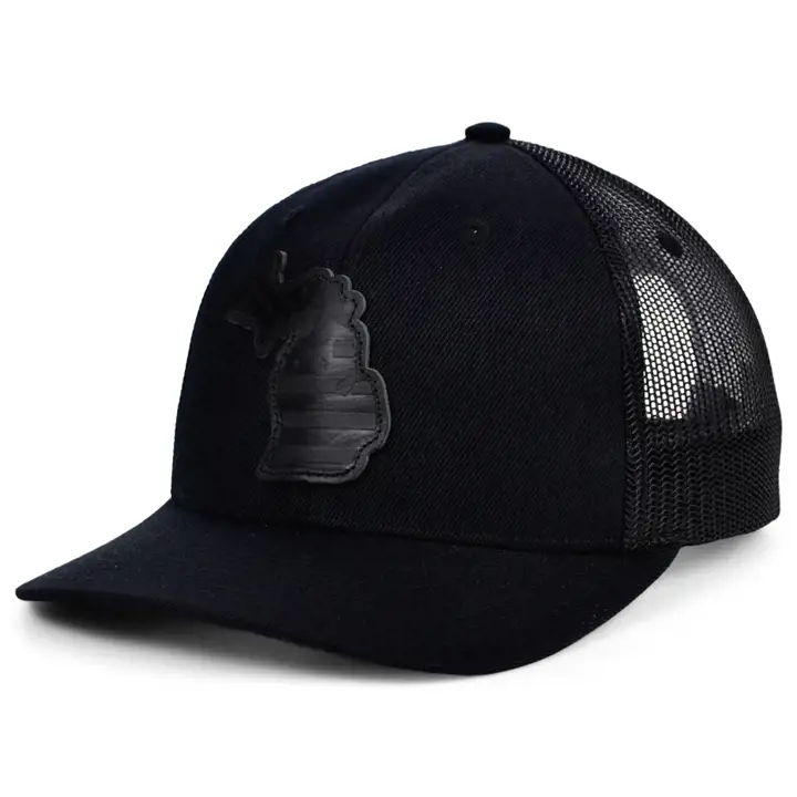 MICHIGAN Blackout Cuir USA Écusson Casquette Trucker NOI/NOI/NOI