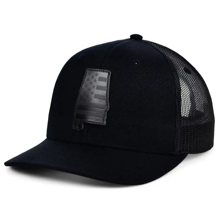 ALABAMA Casquette de camionneur en cuir noir USA Patch BLK/BLK/BLK