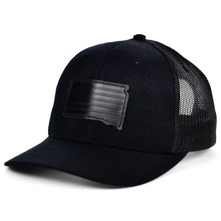 SOUTH DAKOTA Casquette trucker en cuir noir USA Patch BLK/BLK/BLK