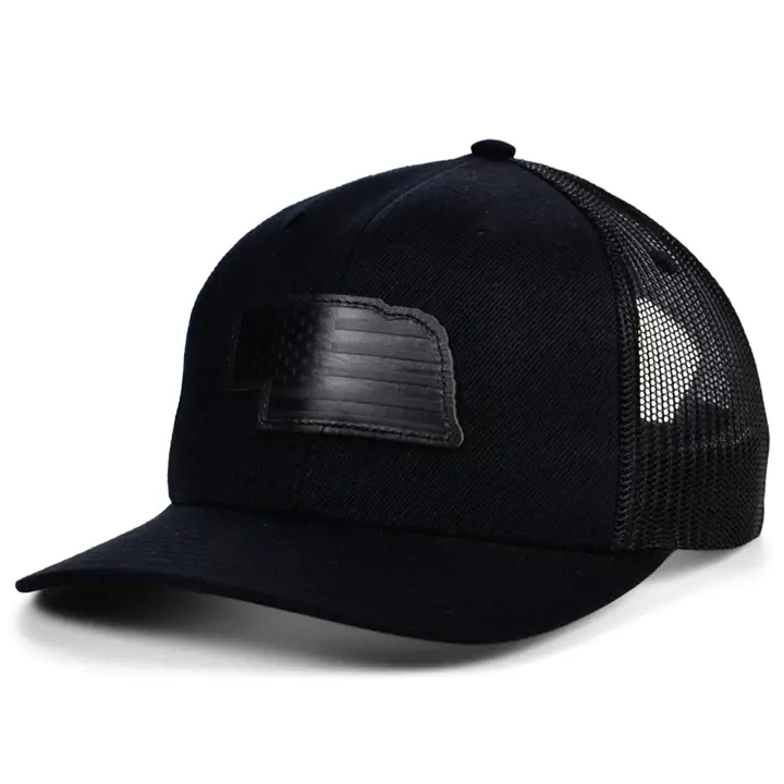 NEBRASKA Blackout Cuir États-Unis Écusson Casquette de Routier NOIR/NOIR/NOIR
