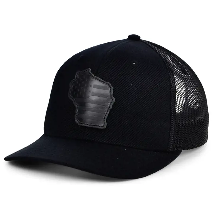 WISCONSIN Cuir noir occultant USA Écusson Trucker N/N/N