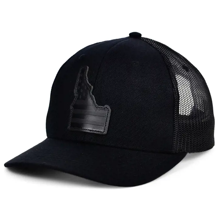 Casquette camionneur IDAHO en cuir noir USA Patch BLK/BLK/BLK