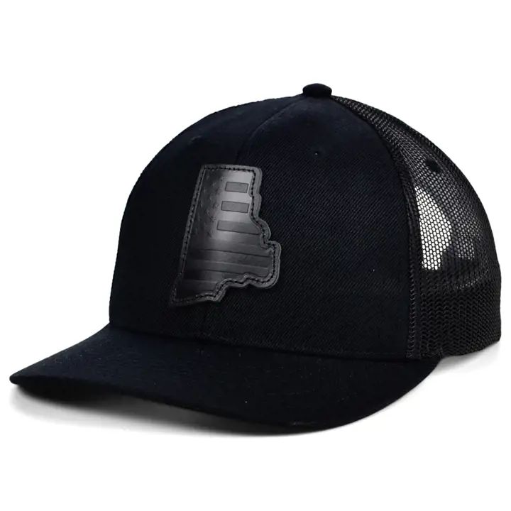 RHODE ISLAND Casquette Trucker en Cuir Noir avec Écusson USA NOIR/NOIR/NOIR