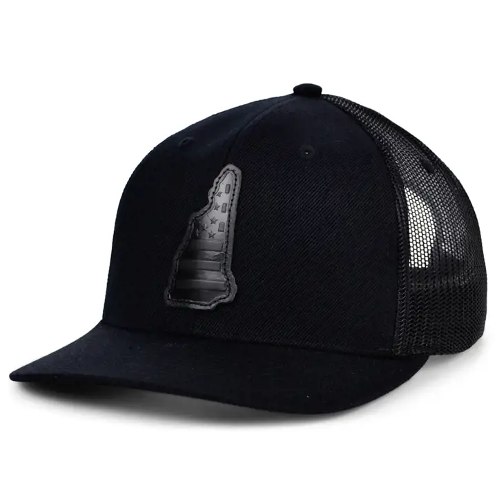 New Hampshire Blackout Cuir USA Écusson Casquette Trucker BLK/BLK/BLK