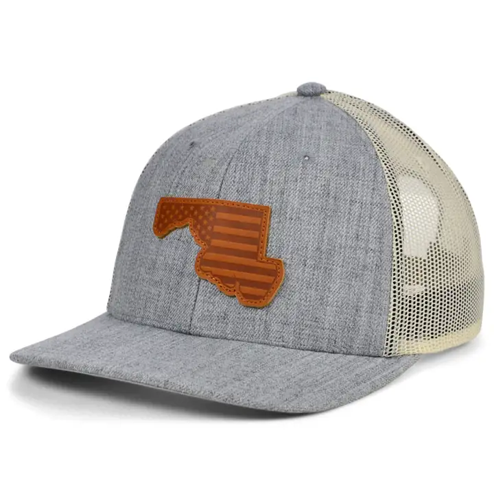 MARYLAND HTHR Casquette Trucker USA Patch Cuir H-GRIS/BLC/MARRON