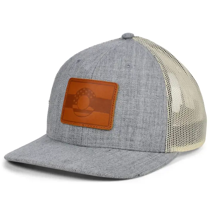 Casquette Trucker COLORADO HTHR Cuir USA Patch GRIS CHINÉ/BLANC/MARRON