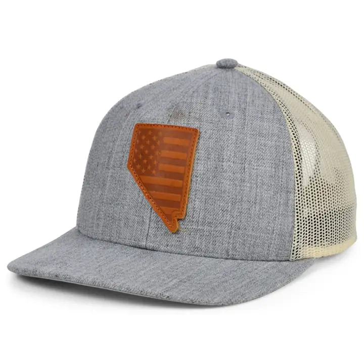Casquette Trucker NEVADA HTHR cuir USA Patch H-GRIS/BLC/MARRON