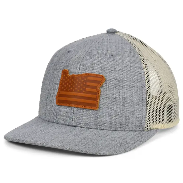 Casquette trucker OREGON HTHR avec patch en cuir USA H-GRIS/BLANC/MARRON