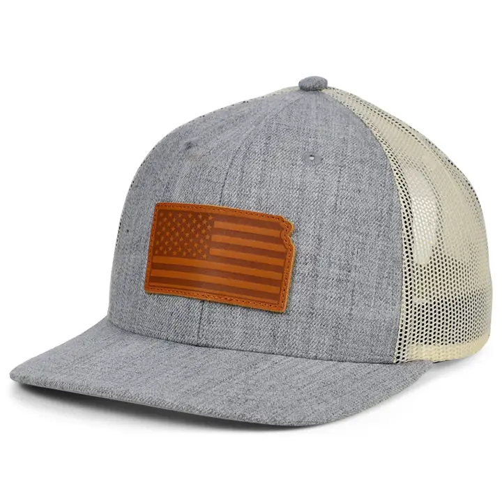 KANSAS HTHR Camionneur Patch Cuir USA GRIS-FONCÉ/BLANC/MARRON