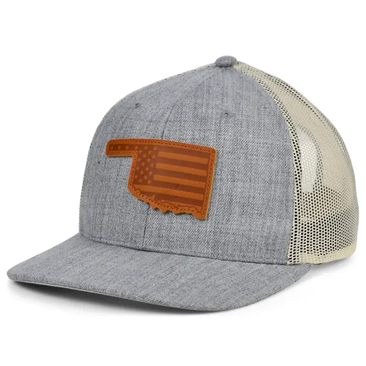 OKLAHOMA HTHR Cuir USA Écusson Trucker GRIS CHINÉ/BLANC/MARRON