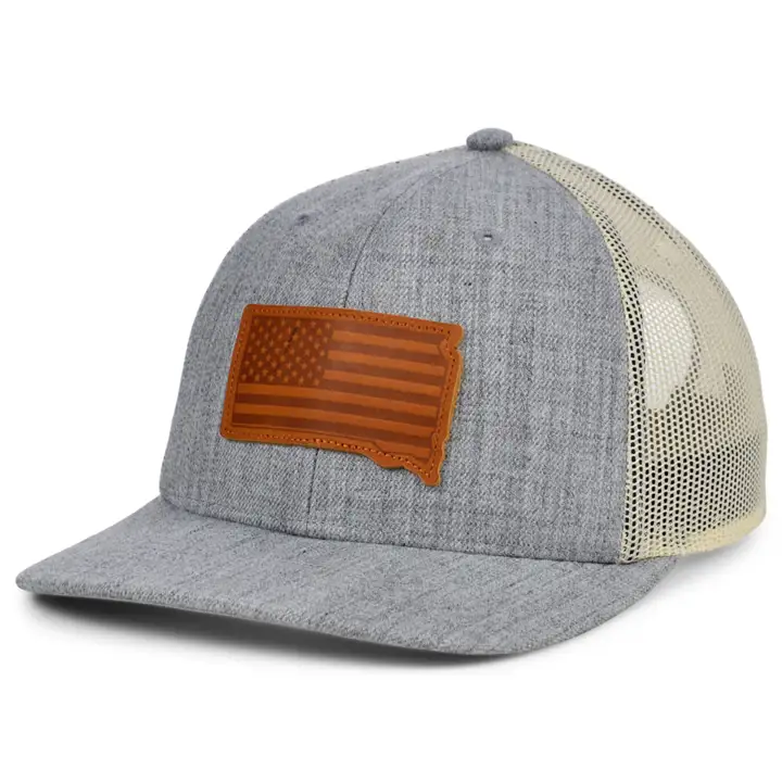 SOUTH DAKOTA HTHR Cuir USA Patch Trucker Gris Foncé/Blanc/Marron