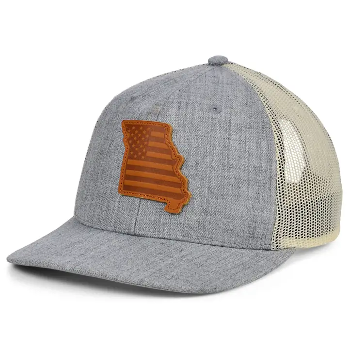 MISSOURI HTHR Casquette Trucker USA Patch Cuir GRIS/BLANC/MARRON