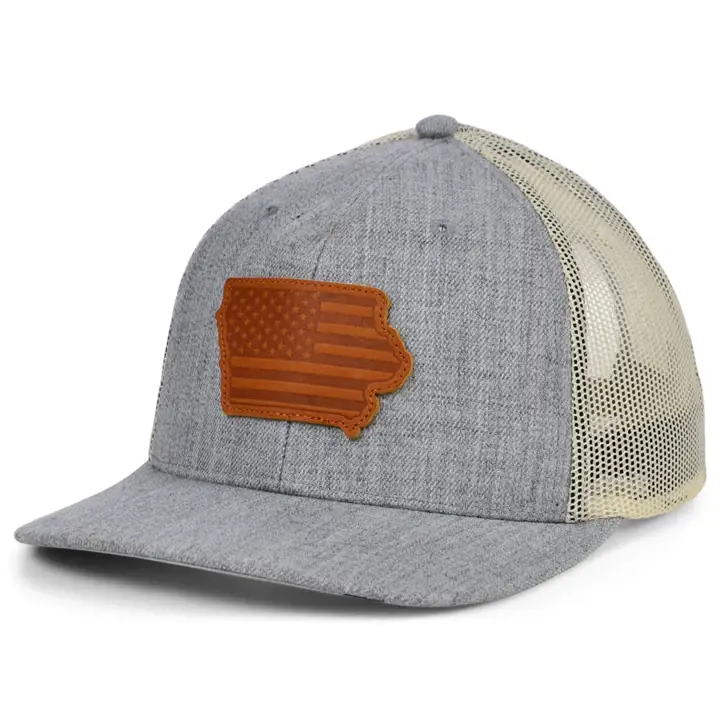IOWA HTHR Casquette Trucker USA en cuir Gris clair/Blanc/Marron