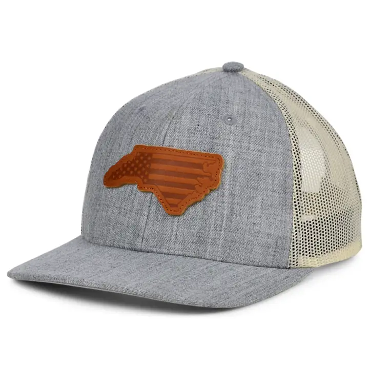 NORTH CAROLINA Casquette de camionneur en cuir HTHR USA Patch H-GRIS/BLANC/MARRON