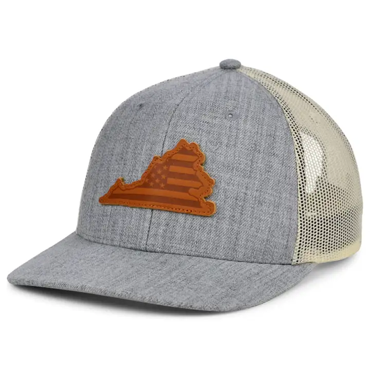 VIRGINIA HTHR Casquette Trucker en cuir USA Patch GRIS-CHINÉ/BLANC/MARRON