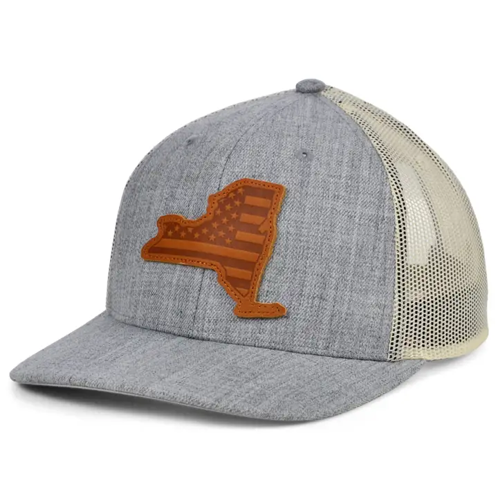 NEW YORK HTHR Casquette Trucker en cuir USA Patch H-GRIS/BLC/MARR