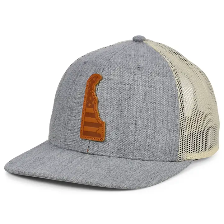DELAWARE HTHR Casquette Trucker en Cuir USA Patch H-GRIS/BLANC/MARRON