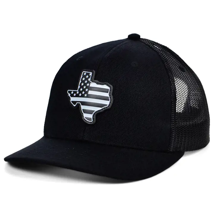TEXAS BLKWHTBLK Cuir USA Écusson Casquette Trucker BLK/WHT/BLK