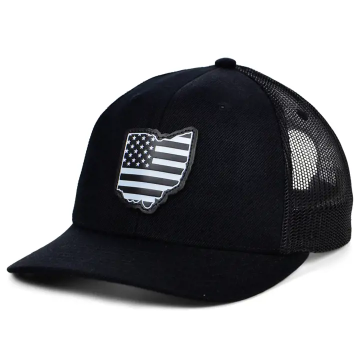 OHIO BLKWHTBLK Casquette de camionneur en cuir avec écusson USA BLK/WHT/BLK
